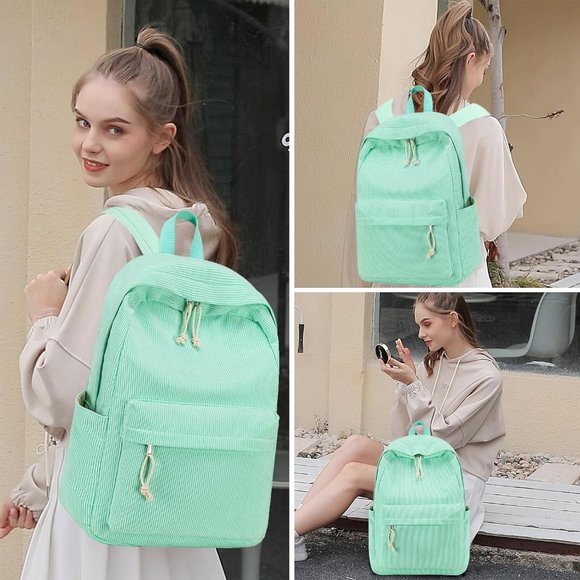 17'' Women Large Lightweight Laptop Casual High Corduroy School Bag - Picture 4 of 8